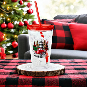 Merry Christmas truck and trees Acrylic Tumbler