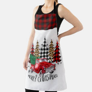Merry Christmas truck and trees Apron