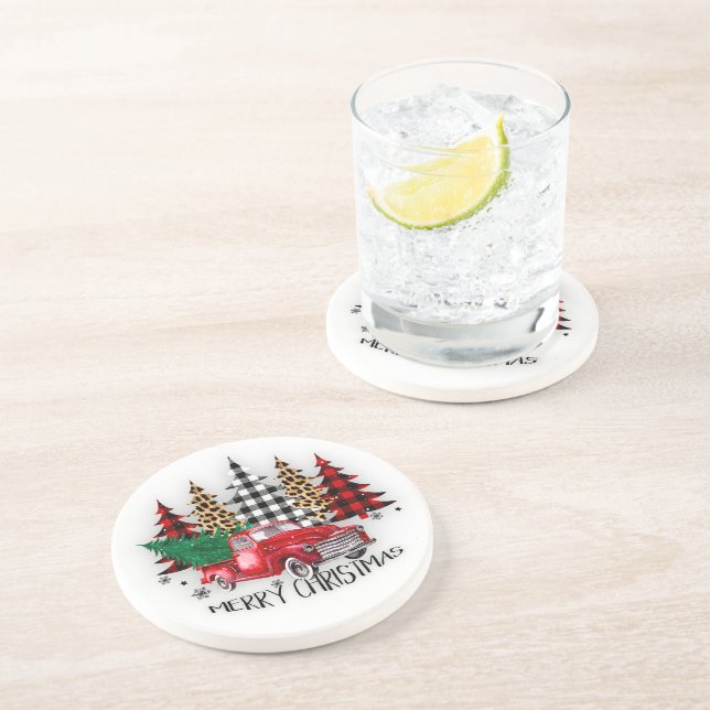 Merry Christmas truck and trees Coaster (Side)