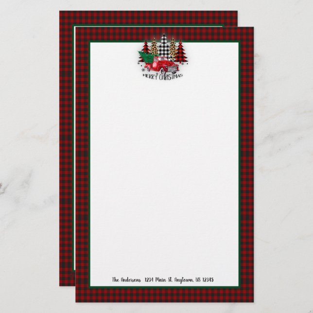 Merry Christmas truck and trees Stationery (Front/Back)