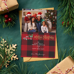 Merry Christmas Truck & Buffalo Check Photo H