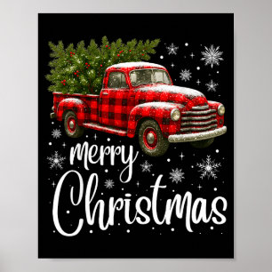 Merry Christmas Truck Buffalo Plaid Xmas Tree Men  Poster