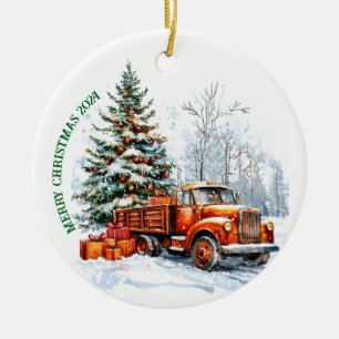 Merry Christmas truck Ceramic Tree Decoration