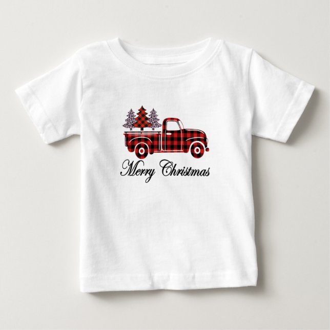 Merry Christmas Truck Cheetah Trees Baby T-Shirt (Front)