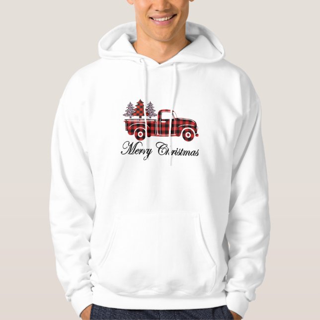 Merry Christmas Truck Cheetah Trees Hoodie (Front)