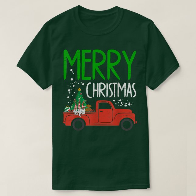 Merry Christmas Truck Christmas Tree Gnome Holiday T-Shirt (Design Front)