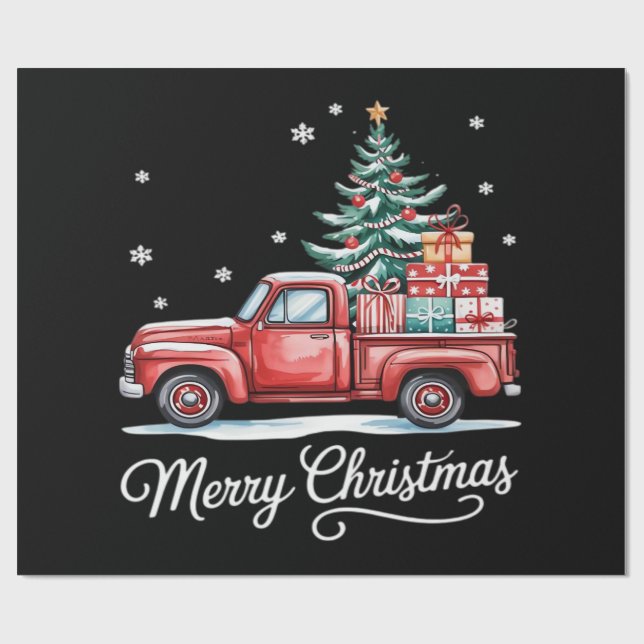 Merry Christmas Truck Funny Tree Essential Wrapping Paper (Flat)