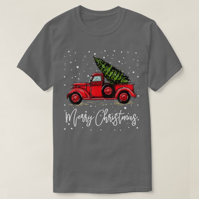 Merry Christmas Truck Red With Tree Funny Xmas Paj T-Shirt (Design Front)