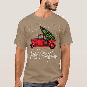 Merry Christmas Truck Red With Tree Funny Xmas Paj T-Shirt
