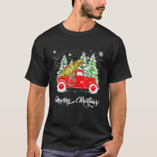 Merry Christmas Truck Red With Tree Xmas Pajama Fu T-Shirt
