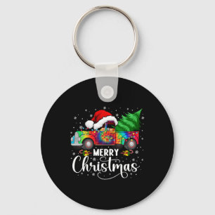 Merry Christmas Truck Tree Santa Hat Lights Matchi Key Ring
