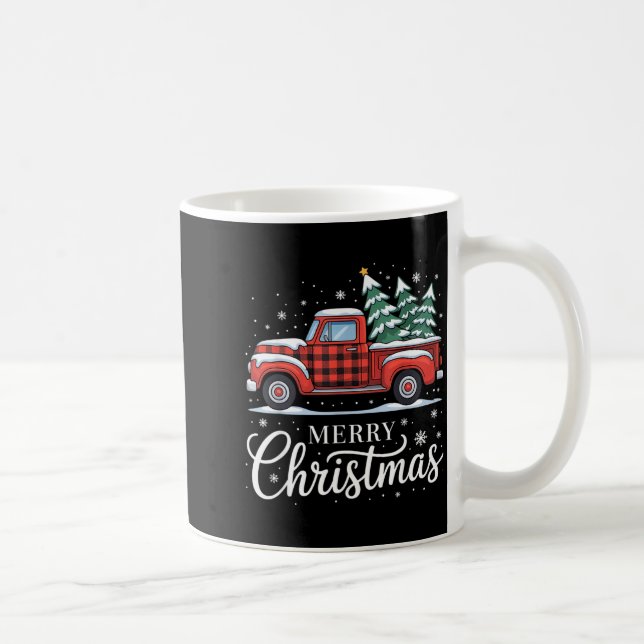 Merry Christmas Truck Xmas Red Plaid Family Christ Coffee Mug (Right)