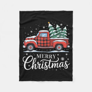 Merry Christmas Truck Xmas Red Plaid Family Christ Fleece Blanket