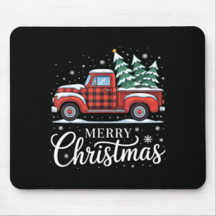 Merry Christmas Truck Xmas Red Plaid Family Christ Mouse Pad