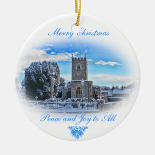 Merry Christmas {Trull Church in Snow} Ceramic Tree Decoration