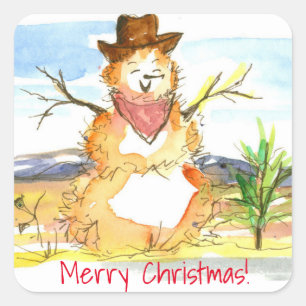 Merry Christmas Tumbleweed Snowman Square Sticker