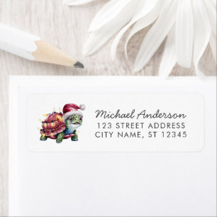 Merry Christmas Turtle in Santa Hat Return Address