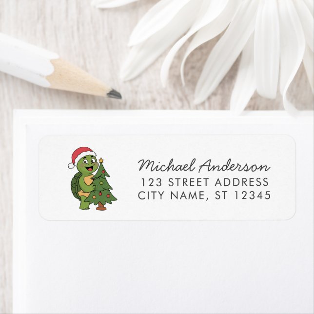 Merry Christmas Turtle in Santa Hat Return Address (Insitu)
