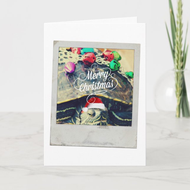 Merry Christmas Turtle Vintage Photo Holiday Card (Front)