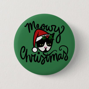 Merry Christmas Tuxedo Cat 6 Cm Round Badge