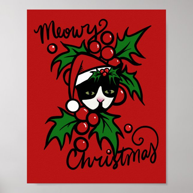 Merry Christmas Tuxedo Cat Poster (Front)