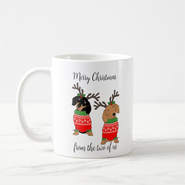 Merry Christmas Two Decked Out Dachshunds  Coffee Mug (Left)