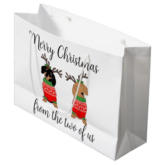 Merry Christmas Two Decked Out Dachshunds Large Gift Bag (Front Angled)