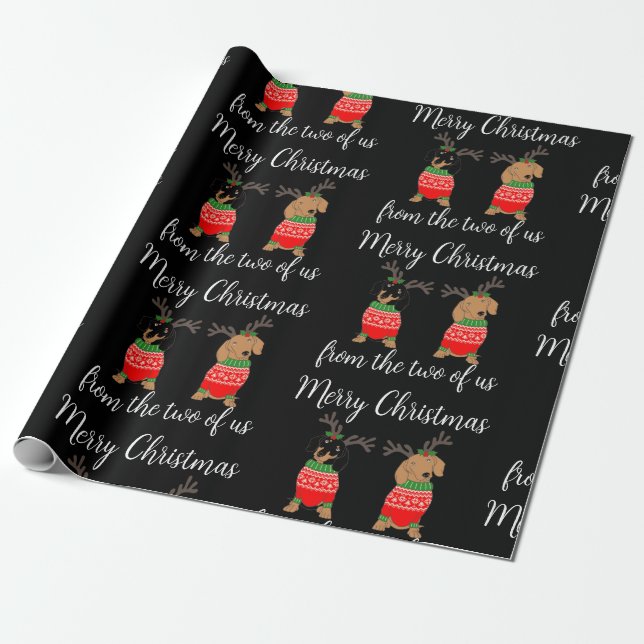 Merry Christmas Two Decked Out Dachshunds Wrapping Paper (Unrolled)