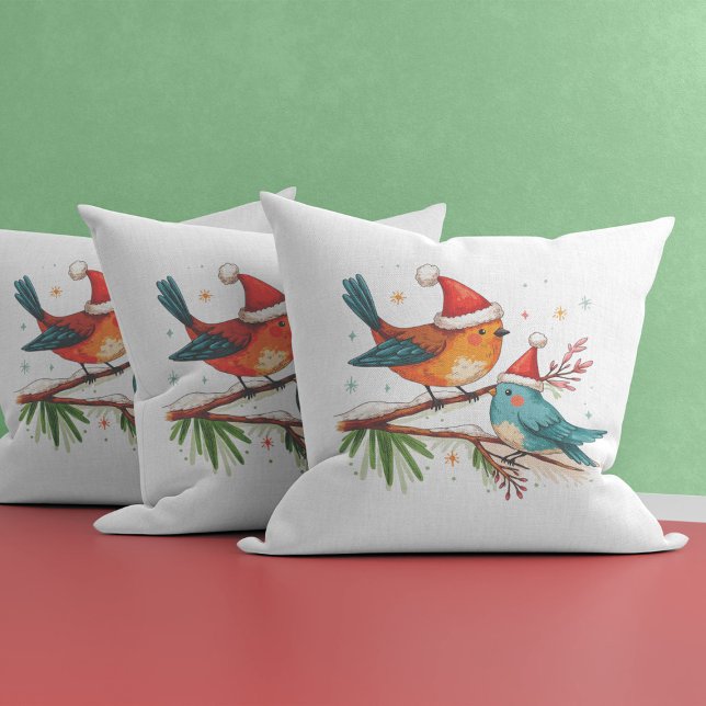 Merry Christmas Two Loving Birds  Cushion (Creator Uploaded)