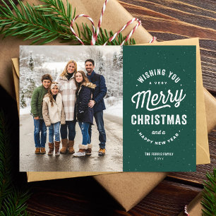 Merry Christmas two photo green outdoorsy family Holiday Card