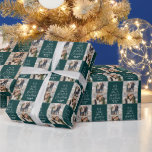 Merry Christmas two photo personalised dark green Wrapping Paper<br><div class="desc">The very merry Christmas wrapping paper features a fun original type treatment that reads "We wish you a merry Christmas" in the shape of a Christmas tree along with two photos. Customise the design with your name or other text too! The white type on the dark teal green background make...</div>
