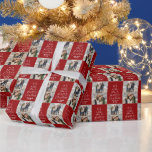 Merry Christmas two photo personalised dark red Wrapping Paper<br><div class="desc">The very merry Christmas wrapping paper features a fun original type treatment that reads "We wish you a merry Christmas" in the shape of a Christmas tree along with two photos. Customise the design with your name or other text too! The white type on the dark red background make a...</div>