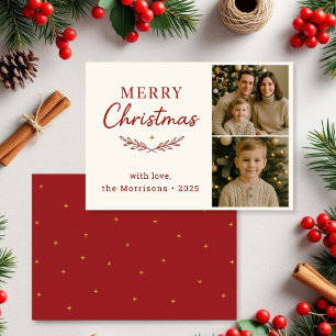 Merry Christmas Two Photo Red Holiday Flat Card