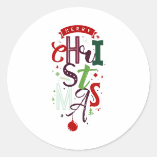 Merry Christmas Tygraphy Lettering Colorful T Shir Classic Round Sticker