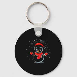 Merry Christmas Tygraphy Snowman Holiday Key Ring