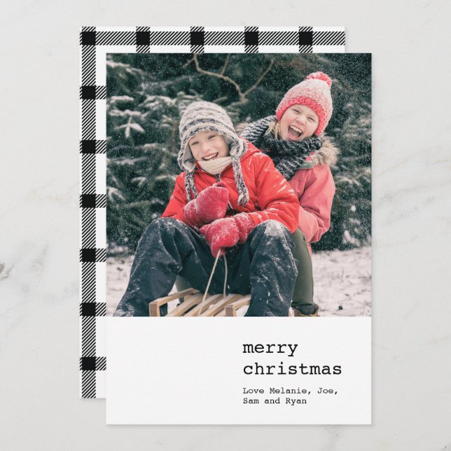 Merry Christmas Typewriter & Buffalo Plaid Holiday Invitation (Front/Back)