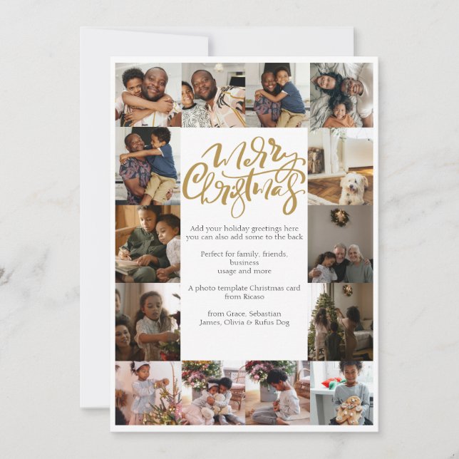 Merry Christmas Typography 17 Photo Holiday Card (Front)