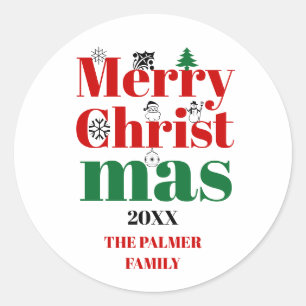 Merry Christmas typography and vintage elements Classic Round Sticker