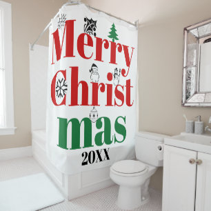 Merry Christmas typography and vintage elements Shower Curtain
