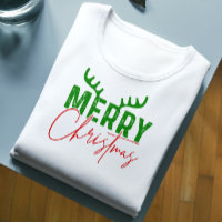 Merry Christmas Typography Antlers Red And Green