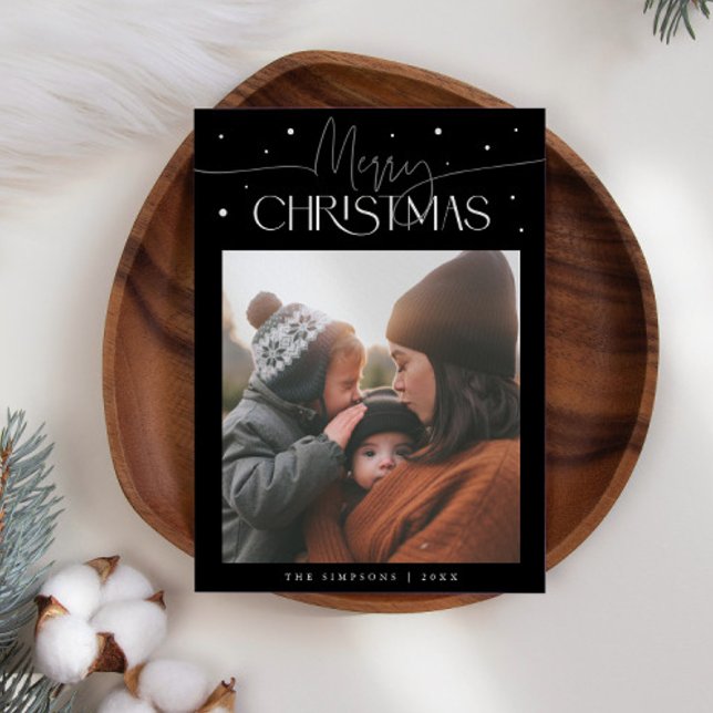 Merry Christmas Typography Black Photo Holiday Card (Creator Uploaded)
