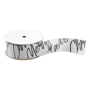 Merry Christmas Typography Black White Modern Fun  Grosgrain Ribbon