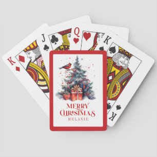 Merry Christmas typography & Christmas Tree Playing Cards