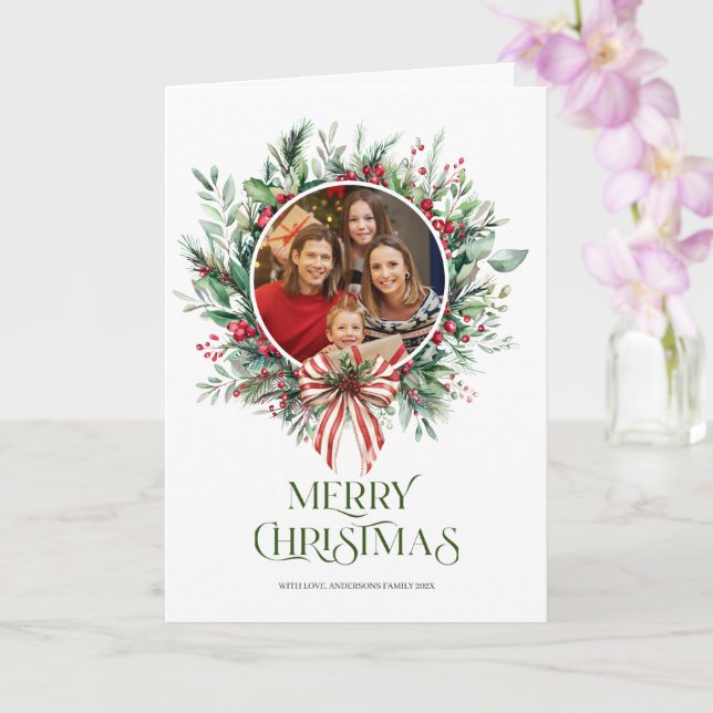 Merry Christmas Typography Custom Photo Card (Orchid)