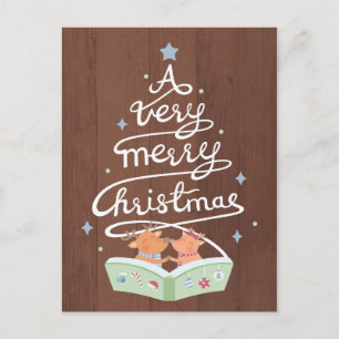 Merry Christmas Typography Cute Reindeers Postcard