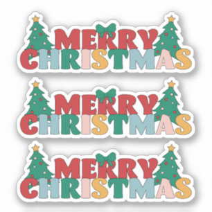 Merry Christmas Typography Decorated Pine Tree