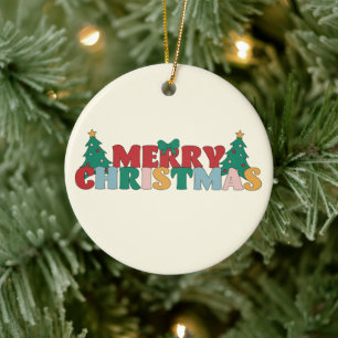 Merry Christmas Typography Decorated Pine Tree Ceramic Tree Decoration