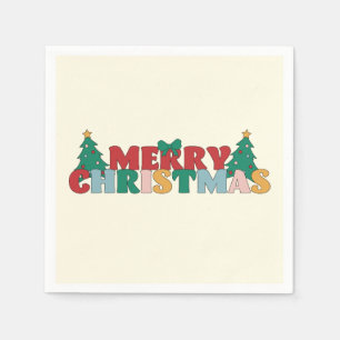 Merry Christmas Typography Decorated Pine Tree Napkin