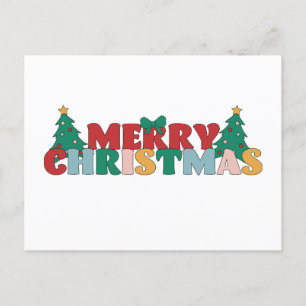 Merry Christmas Typography Decorated Pine Tree Postcard