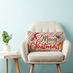 Merry Christmas Typography Decorated santa hat Lumbar Cushion